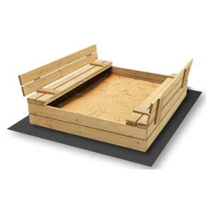 SandTropic Holz Sandkasten mit Bank und Deckel (+ Geotextil, Decke und Geschenk) 120x120cm #braun