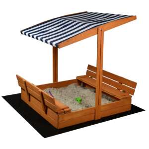 SandTropic imprägniertes Holz Sandkasten mit Bank und Deckel + Schattendach #braun-blau