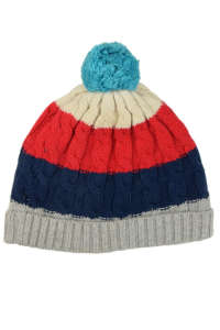 Boboli unisex striped beanie with pompom in blue, red, white and grey - Boboli