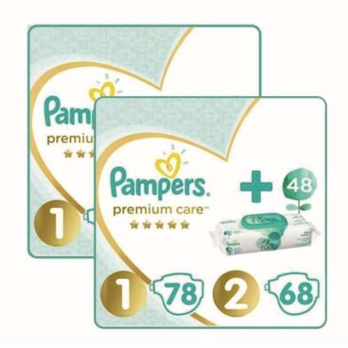 Pachet special 2x Scutece Pampers Premium Care (Marimea 1+Marimea2) + Servetele umede Aqua Pure (48buc) 32241596