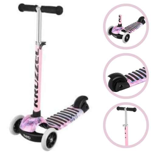 Kruzzel Rapid Pu háromkerekű Roller világító kerékkel #rózsaszín 31498078
