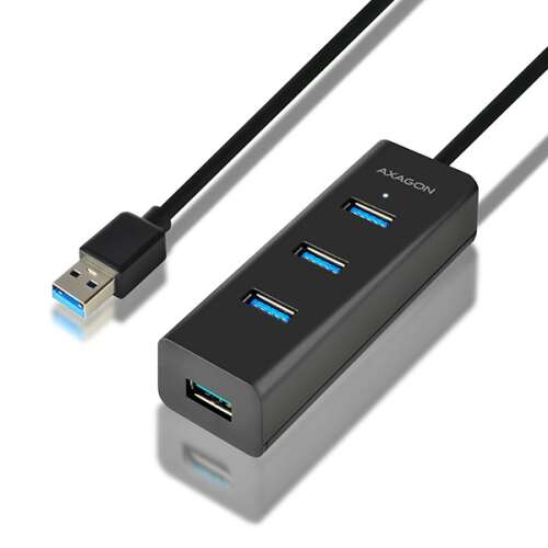 Vedere unghiulară a hub-ului USB 3.0 Axagon HUE-S2BL cu 4 porturi