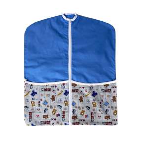 Kék óvodai zsák mackós és számos mintával, két oldalsó zsebbel, cipzárral zárható - Ovis zsák