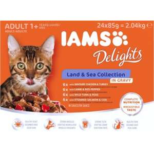 IAMS Cat Delights – Land & Sea – Szószos – Multipack (48 x 85 g) 91852514 Macskaeledelek - 48 db