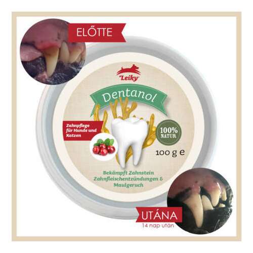 Leiky Dentanol 100% természetes fogkő, fogínygyulladás és szájszag elleni por kutyáknak és macskáknak 100 g