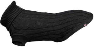 Trixie Hundekönig stílusos fekete kutyapulcsi garbós nyakkal és ujjakkal (XS | Haskörméret: 36 cm | Háthossz: 30 cm)