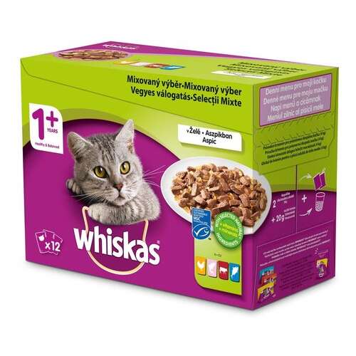 Whiskas húsos vegyes válogatás aszpikban – Alutasakos eledel – Multipack (12 x 100 g) 1200 g