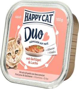 Happy Cat Duo szárnyas- és lazachúsos pástétom falatkák (12 x 100 g) 1.2kg 31451235 Macskaeledelek - Alutálkás