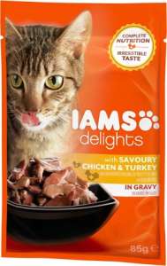 IAMS Cat Delights – Csirke- és pulykahús szószban (48 x 85 g) 4080 g 31451454 Macskaeledelek - 48 db