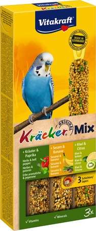 Vitakraft Kracker Mix Vogelfutter mit Paprika-, Bananen- und Kiwiflavor, 3 Sticks, 90g