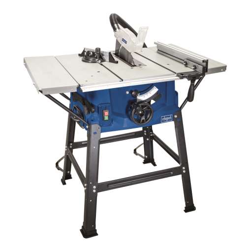 Scheppach HS 100 S table saw, blue and black, with stand