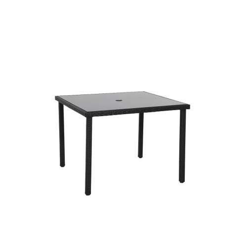 Creador Wicke Garden Table #dark gray, square glass top table with polyrattan frame