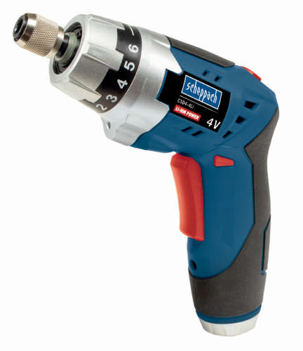 Scheppach CSD4-4Li 4V cordless screwdriver, blue and black, with LED light