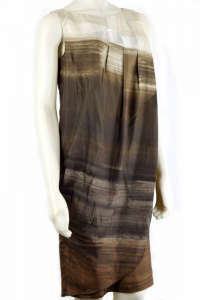 Rochie fără mâneci maro și bej cu imprimeu abstract, vedere laterală - Îmbrăcăminte pentru femei