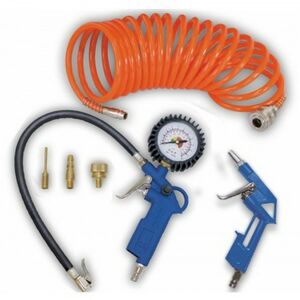 Scheppach 6-piece compressor accessory kit with air blow gun, tire inflator, and hose - Scheppach