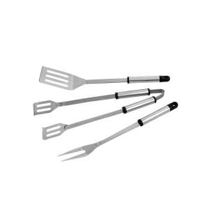 Set de grătar Activa Comfort 3 piese, include spatulă, clește și furculiță, din oțel inoxidabil, mânere negre - Grătar de grădină, unelte de gătit