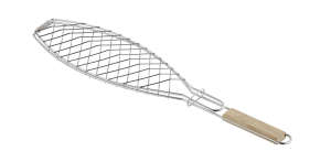 Grilovací kôš na ryby s drevenou rukoväťou, chrómovaný, na grilovanie rýb na grile - Príslušenstvo pre záhradné grily a pece