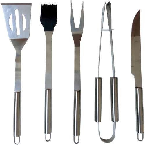 Fieldmann FZG 9016 5 piece grill set, includes spatula, brush, fork, tongs, and knife
