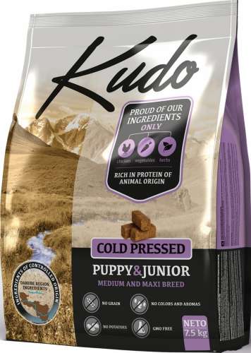 Kudo Puppy & Junior - hidegen sajtolt kölyök kutyatáp 22,5 kg (3 x 7,5 kg) 31473589