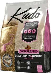 Kudo Mini Puppy & Junior - hidegen sajtolt kölyök kutyatáp 5 kg (2 x 2,5 kg)