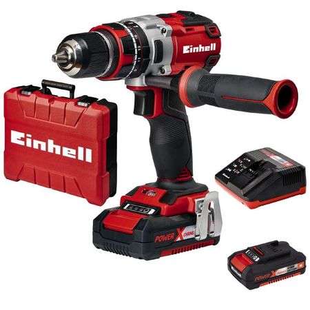 Einhell TE-CD 18 Li-i BL cordless drill driver, 18V, with two batteries and charger, in a carrying case