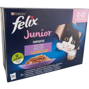 Felix Fantastic Junior aszpikos eledel csirkével, marhával, lazaccal és szardíniával kölyökmacskáknak - Multipack (1 karton | 12 x 85 g) 1020 g 69795366 Macskaeledel