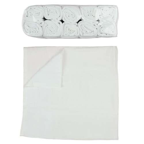 10 darabos fehér pamut babamuslin kendő, egy kendővel kiterítve