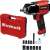 Set pneumatskog udarnog odvijača Einhell TC-PW 610, crvena i crna boja, s koferom, utičnicama, produžetkom i uljem