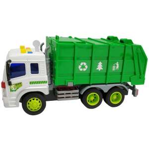 Camion de gunoi de jucărie verde și alb cu lumini și sunete, scară 1:16 - Mașină de lucru pentru copii
