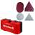 Einhell TE-DW 225 X drywall sander accessories, including round and triangular sanding plates, sanding discs, and storage case