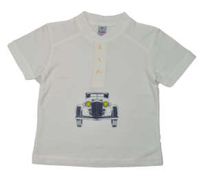 White cotton polo shirt for boys with a vintage car print, Candies brand - Kids' T-Shirt
