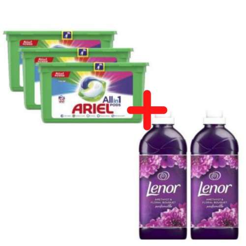 Ariel Allin1 Pods Color 3x33 + Lenor Amethyst & Floral Bouquet Öblítő 2x1,42L 31649473
