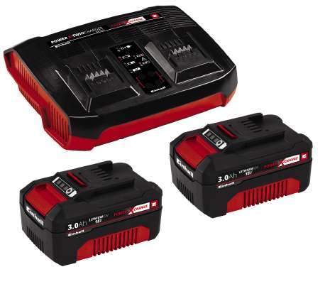 Einhell 2x3,0Ah & Twincharger Kit Set de baterii și încărcător dublu (2 buc)