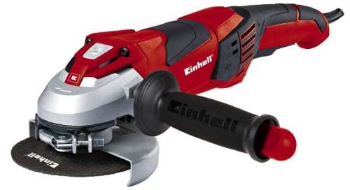 Einhell TE-AG 125 CE 1100W angle grinder, red and black, with a grinding disc