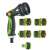 Fieldmann 8-function watering set, green and black, with different nozzle attachments