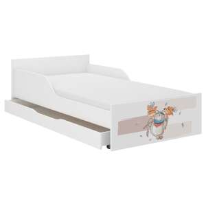 Pat PUFI pentru tineri cu design urs, alb, 160x80 cm, cu sertar - Nonbrand Paturi pentru tineri