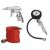 Einhell 3-piece compressor accessory kit: air blow gun, tire inflator with gauge, and air hose