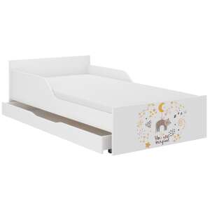 Pat PUFI pentru copii cu design urs și stele, 180x90 cm, cu sertar și saltea - Nonbrand Paturi pentru tineri