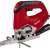 Einhell TE-JS 100 jigsaw, red power tool with black handle, angled view