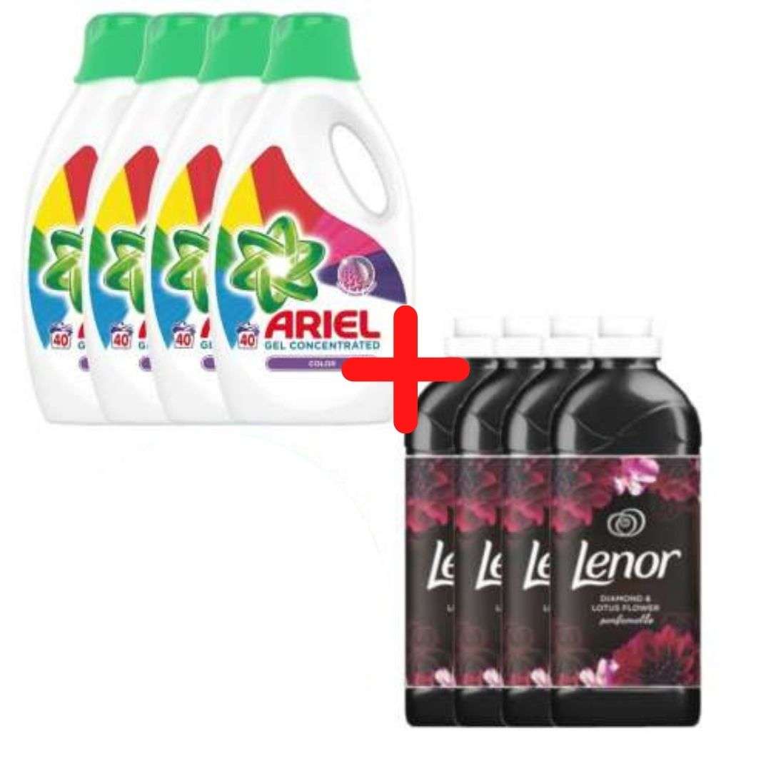 Ariel Color folyékony Mosószer 4x2,2L + Lenor Diamond & Lotus Flower Öblítő 4x1,42L