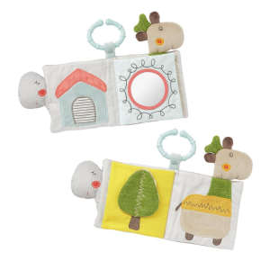 Książeczka edukacyjna BabyFehn Loopy & Lotta z lustrem, domem, drzewem i wzorami zwierząt - Książka