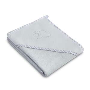 Kapucnis fürdőlepedő babáknak, szürke színben, bárány hímzéssel - Sensillo