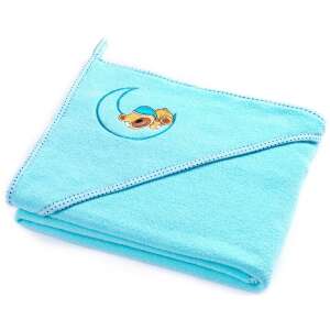 Türkiz kapucnis babatörölköző holdas maci mintával, 100x100cm - Baba Fürdetés & Ápolás