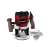 Einhell TE-RO 1255 E router, red and black, with dust extraction, on white background