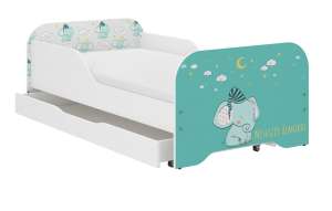 Pat MIKI pentru copii 140x70cm cu design de elefant, alb, albastru, verde - Nonbrand Paturi pentru tineri