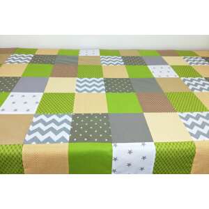 Zöld-drapp patchwork ágytakaró, gyerekszobába, ágytakaró és takaróként is használható - Ágytakaró