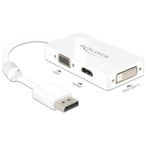 Adapter Delock Displayport do VGA, HDMI, DVI, biały