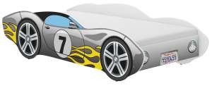 Pat de copii în formă de mașină CORVETTA, gri cu flăcări galbene, 160x80cm - Nonbrand Paturi pentru tineri