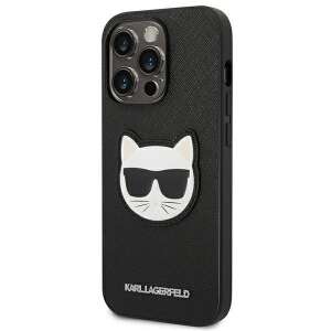 Schwarzes Karl Lagerfeld iPhone 14 Pro Handyhülle mit Choupette Katzen-Patch - Karl Lagerfeld Handyhüllen