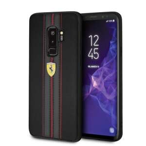 Ferrari Samsung Galaxy S9 Plus Tok, Fekete Bőr Telefontok Vörös Csíkokkal, Urban Gyűjtemény - Ferrari Telefontok